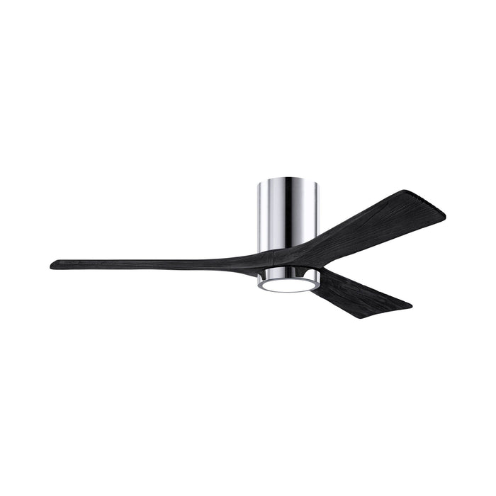 Irene IR3HLK 52-Inch Indoor / Outdoor LED Flush Mount Ceiling Fan in Polished Chrome/Matte Black.