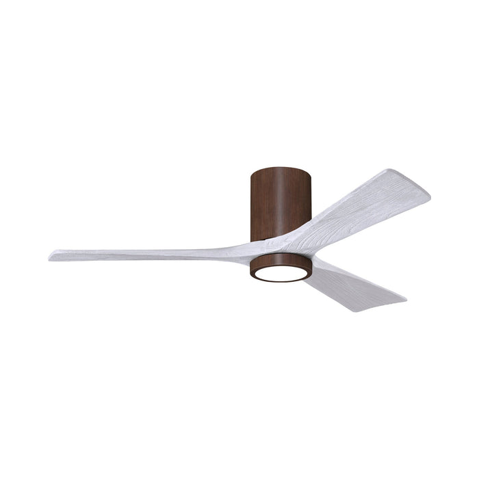 Irene IR3HLK 52-Inch Indoor / Outdoor LED Flush Mount Ceiling Fan in Walnut Tone/Matte White.