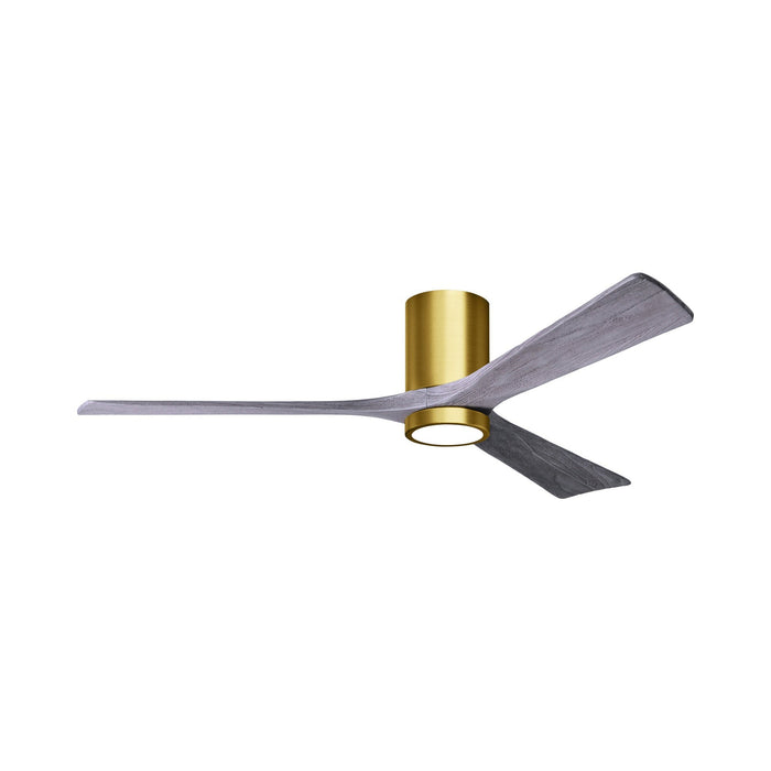 Irene IR3HLK 60-Inch Indoor / Outdoor LED Flush Mount Ceiling Fan in Brushed Brass/Barn Wood.