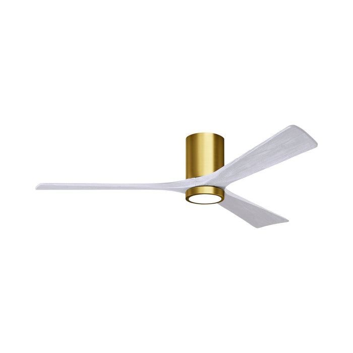 Irene IR3HLK 60-Inch Indoor / Outdoor LED Flush Mount Ceiling Fan in Brushed Brass/Matte White.