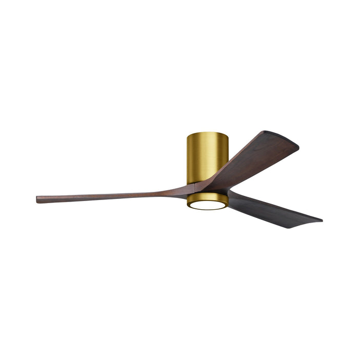 Irene IR3HLK 60-Inch Indoor / Outdoor LED Flush Mount Ceiling Fan in Brushed Brass/Walnut.