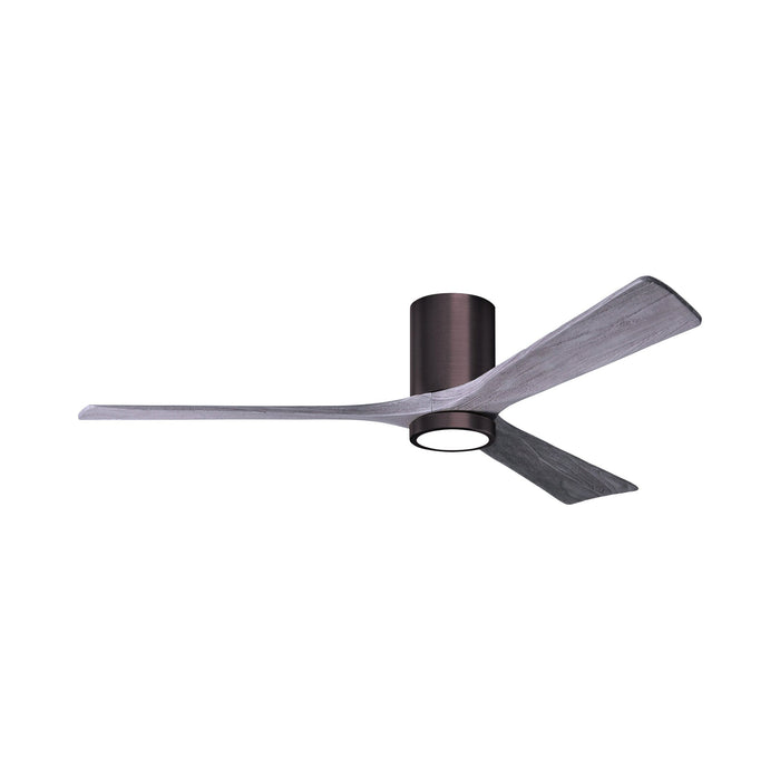 Irene IR3HLK 60-Inch Indoor / Outdoor LED Flush Mount Ceiling Fan in Brushed Bronze/Barnwood Tone.