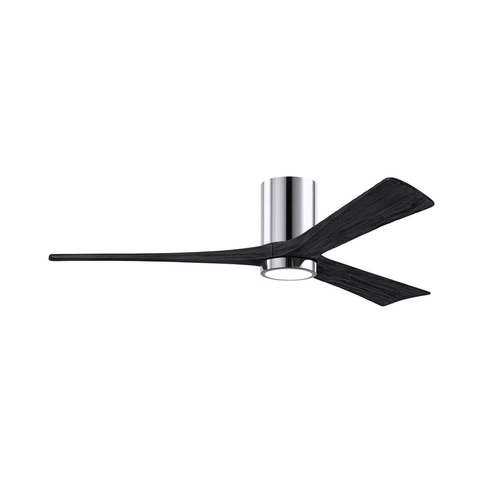 Irene IR3HLK 60-Inch Indoor / Outdoor LED Flush Mount Ceiling Fan in Polished Chrome/Matte Black.