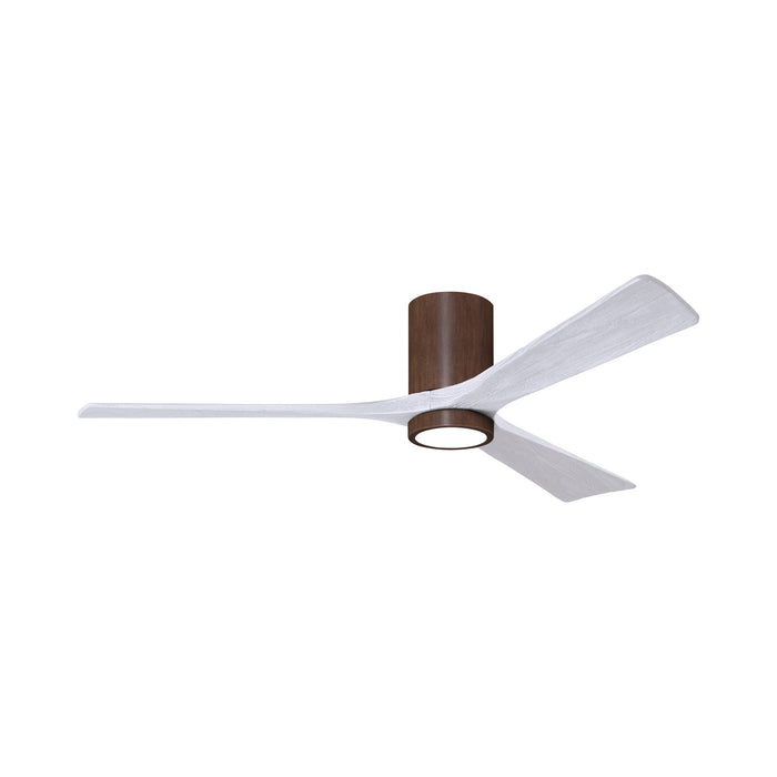 Irene IR3HLK 60-Inch Indoor / Outdoor LED Flush Mount Ceiling Fan in Walnut Tone/Matte White.