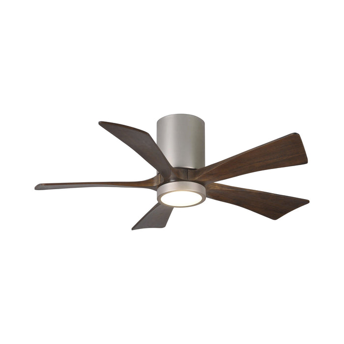 Irene IR5HLK 42-Inch Indoor / Outdoor LED Flush Mount Ceiling Fan in Brushed Nickel/Walnut.