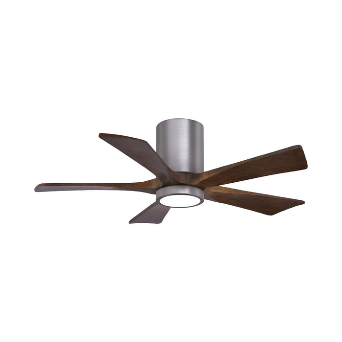 Irene IR5HLK 42-Inch Indoor / Outdoor LED Flush Mount Ceiling Fan in Brushed Pewter/Walnut.