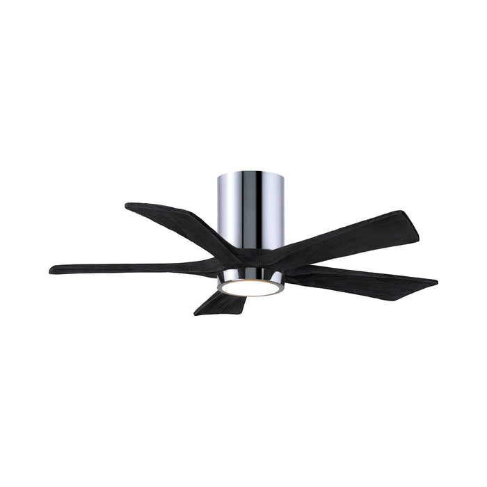 Irene IR5HLK 42-Inch Indoor / Outdoor LED Flush Mount Ceiling Fan in Polished Chrome/Matte Black.