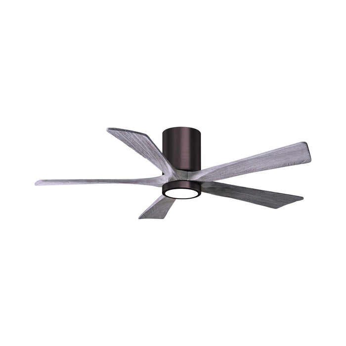 Irene IR5HLK 52-Inch Indoor / Outdoor LED Flush Mount Ceiling Fan in Brushed Bronze/Barnwood Tone.