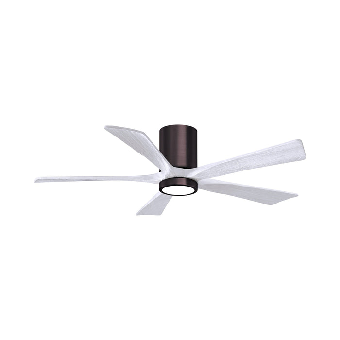 Irene IR5HLK 52-Inch Indoor / Outdoor LED Flush Mount Ceiling Fan in Brushed Bronze/Matte White.