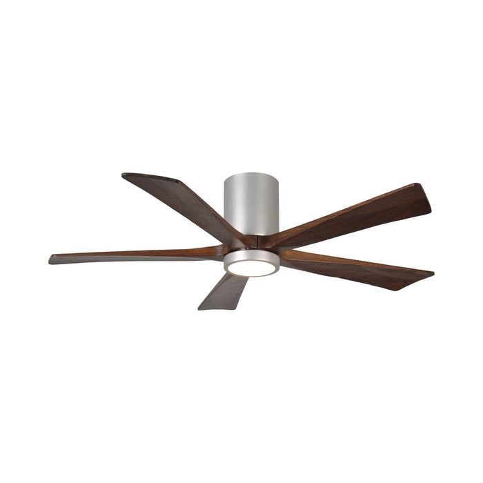 Irene IR5HLK 52-Inch Indoor / Outdoor LED Flush Mount Ceiling Fan in Brushed Nickel/Walnut.