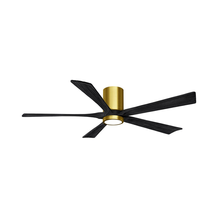 Irene IR5HLK 60-Inch Indoor / Outdoor LED Flush Mount Ceiling Fan in Brushed Brass/Matte Black.