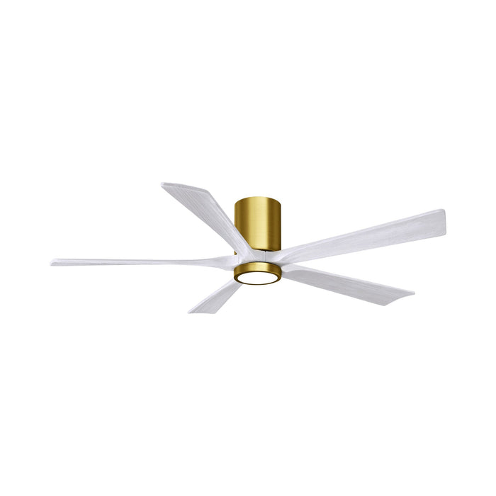 Irene IR5HLK 60-Inch Indoor / Outdoor LED Flush Mount Ceiling Fan in Brushed Brass/Matte White.
