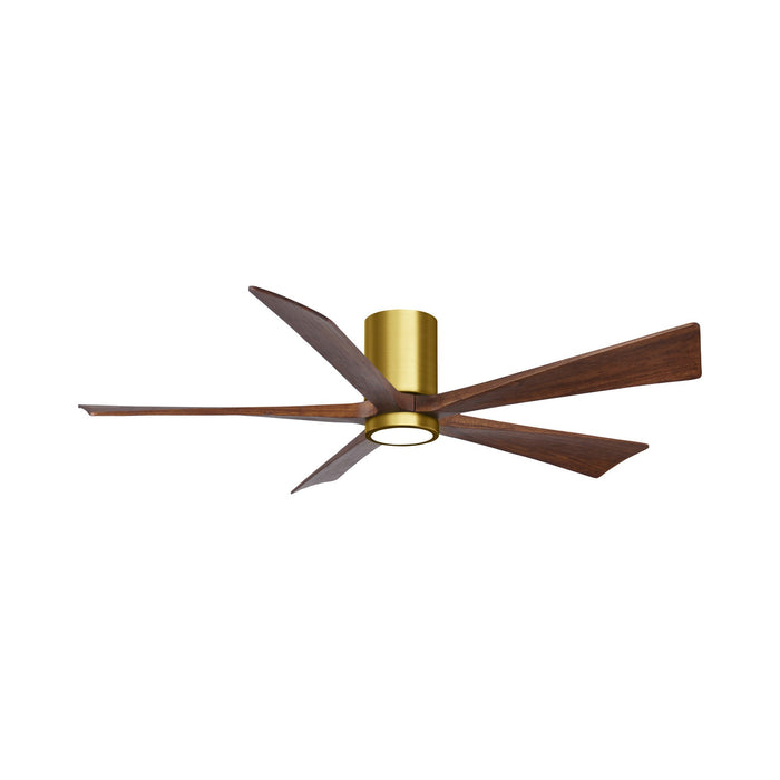 Irene IR5HLK 60-Inch Indoor / Outdoor LED Flush Mount Ceiling Fan in Brushed Brass/Walnut.