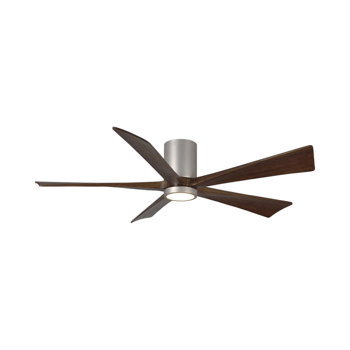 Irene IR5HLK 60-Inch Indoor / Outdoor LED Flush Mount Ceiling Fan in Brushed Nickel/Walnut.