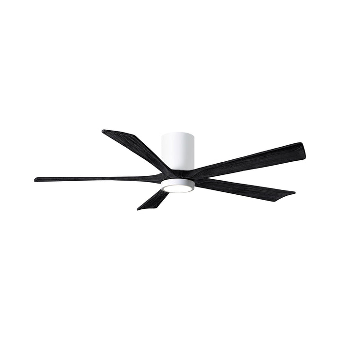 Irene IR5HLK 60-Inch Indoor / Outdoor LED Flush Mount Ceiling Fan in Gloss White/Matte Black.
