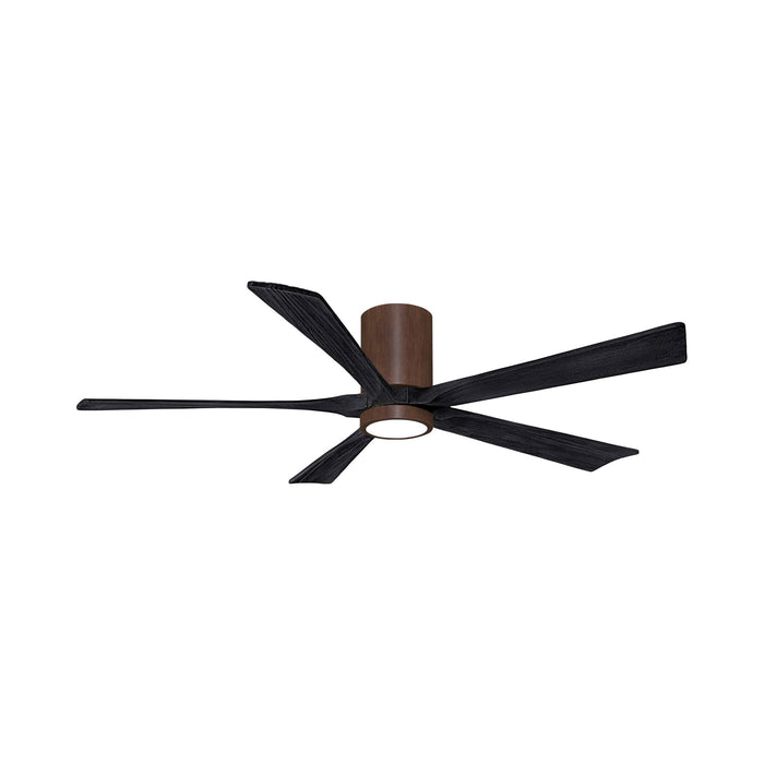 Irene IR5HLK 60-Inch Indoor / Outdoor LED Flush Mount Ceiling Fan in Walnut Tone/Matte Black.
