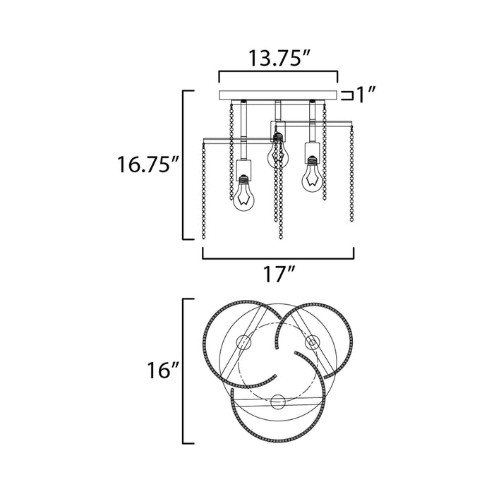 Fontaine Flush Mount Ceiling Light - line drawing.