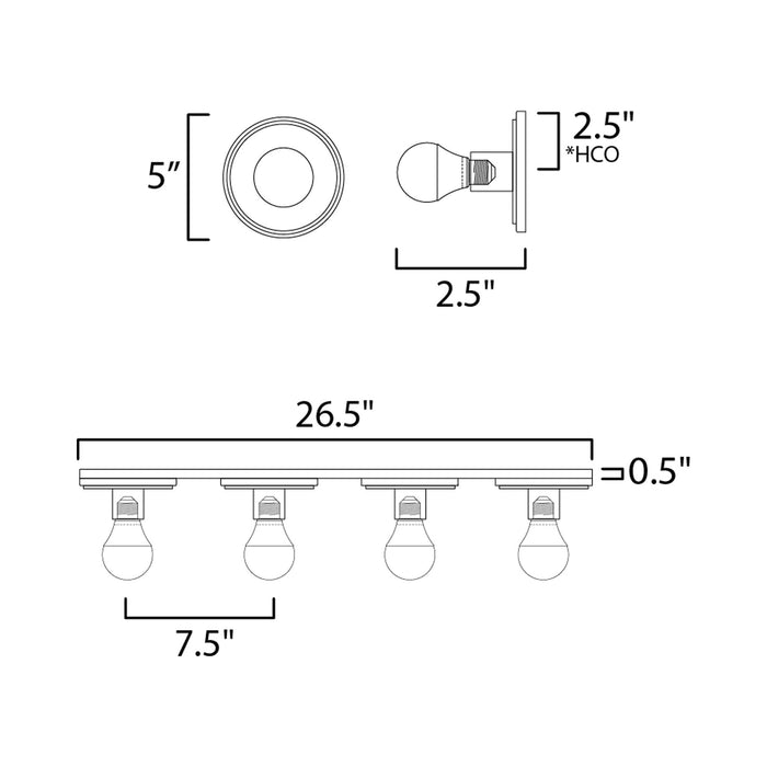 Hollywood Wall Light - line drawing.