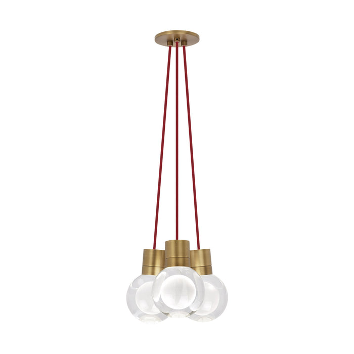 Mina 3-Light LED Pendant Light in Red/Aged Brass.