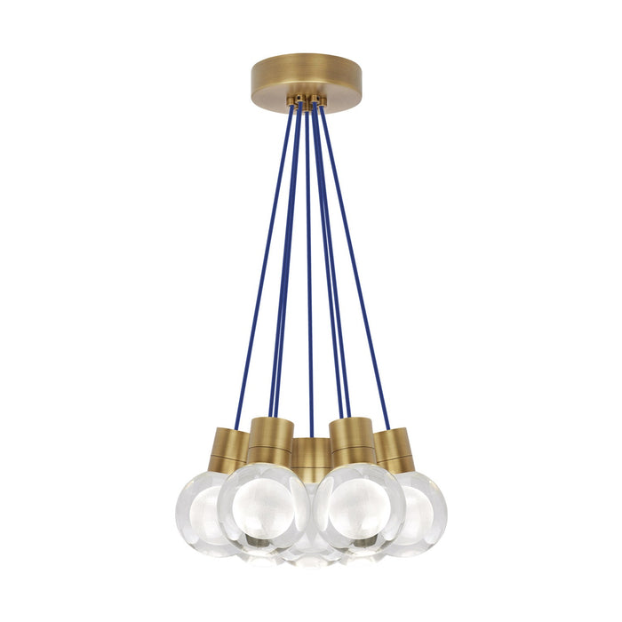 Mina 7-Light LED Pendant Light in Blue/Aged Brass.