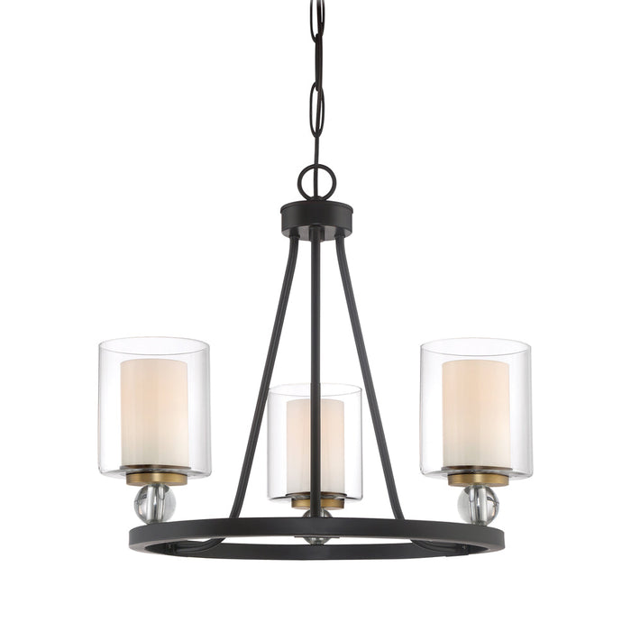Studio 5 Chandelier in Painted Bronze with Natural Brushed Brass (3-Light).