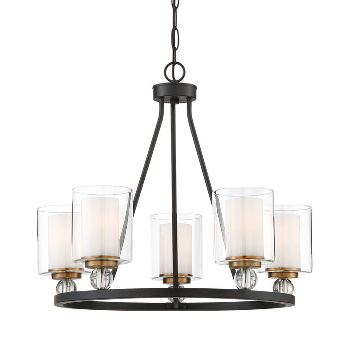 Studio 5 Chandelier in Painted Bronze with Natural Brushed Brass (5-Light).