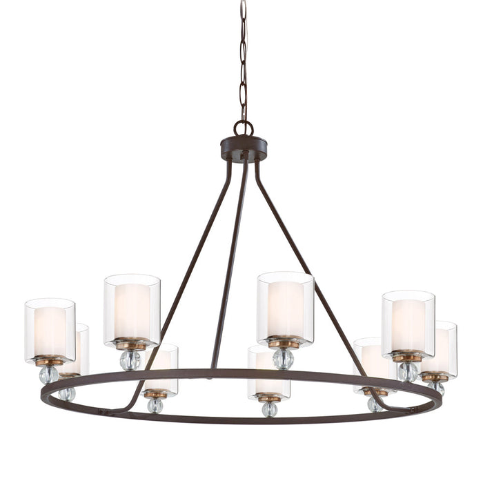 Studio 5 Chandelier in Painted Bronze with Natural Brushed Brass (9-Light).