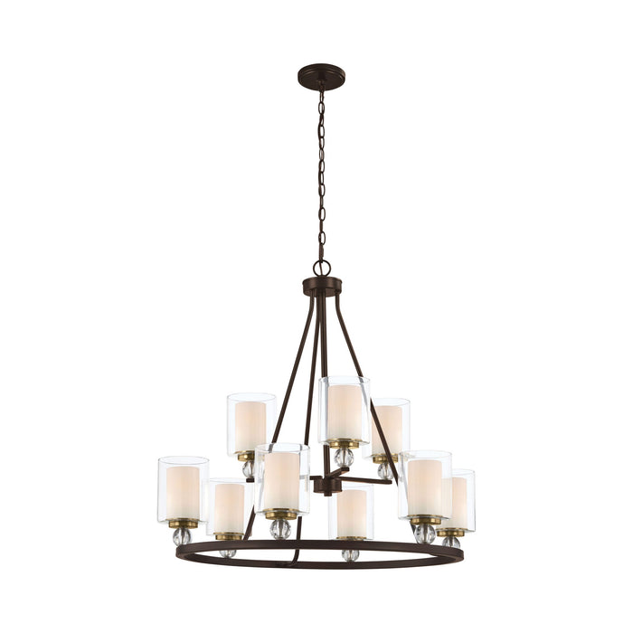 Studio 5 Two-Tier Chandelier in Painted Bronze with Natural Brushed Brass.