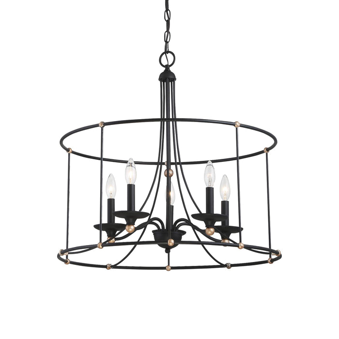 Westchester County Drum Chandelier in Sand Coal with Skyline Gold Leaf.