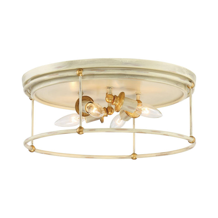 Westchester County Flush Mount Ceiling Light in Farmhouse White with Gilded Gold Leaf.