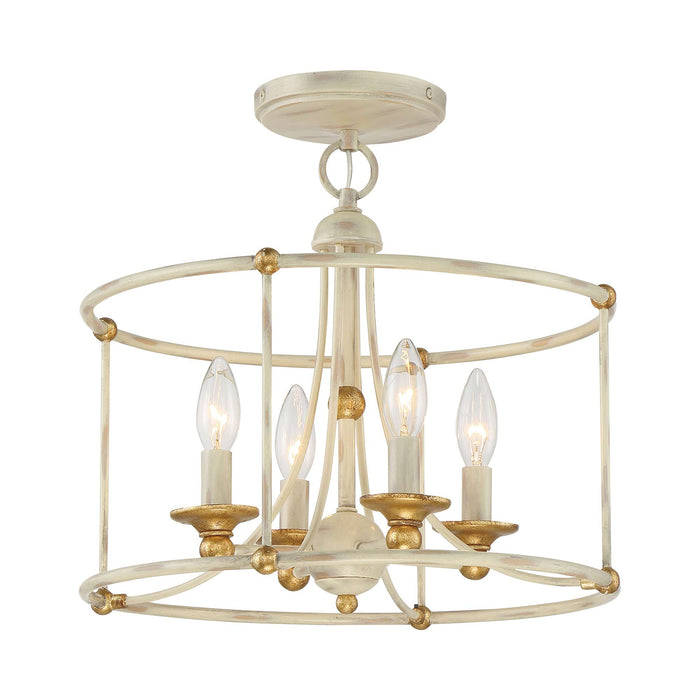 Westchester County Semi Flush Mount Ceiling Light in Farmhouse White with Gilded Gold Leaf.
