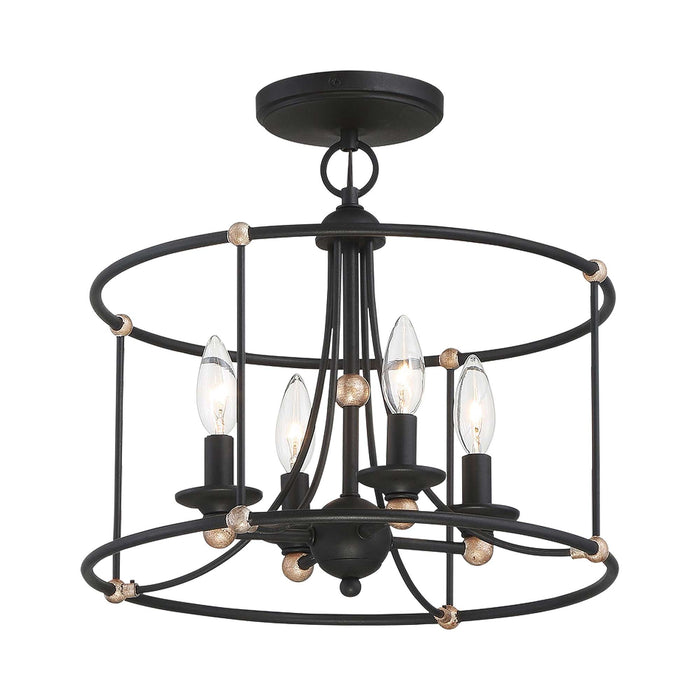 Westchester County Semi Flush Mount Ceiling Light in Sand Coal with Skyline Gold Leaf.