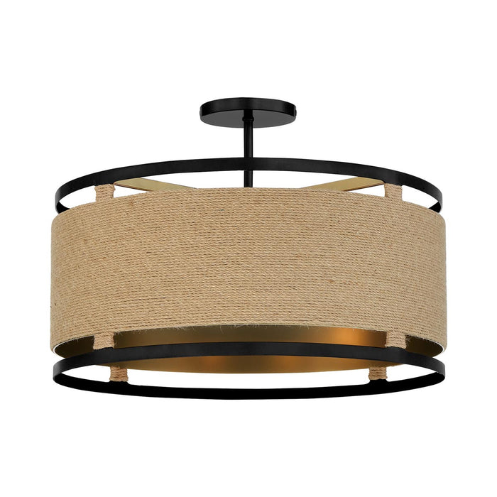 Windward Passage Semi Flush Mount Ceiling Light in Coal and Soft Brass.