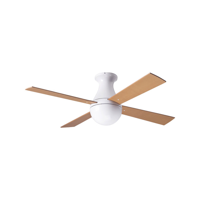 Ball 42-Inch Flush Mount Ceiling Fan in Gloss White/Maple (Non-LED).