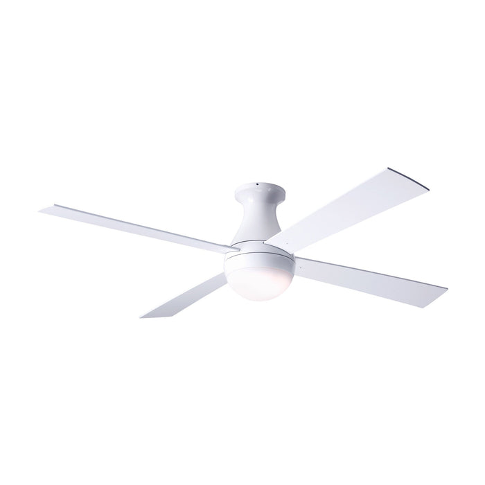 Ball 52-Inch Flush Mount Ceiling Fan in Gloss White/White (LED).