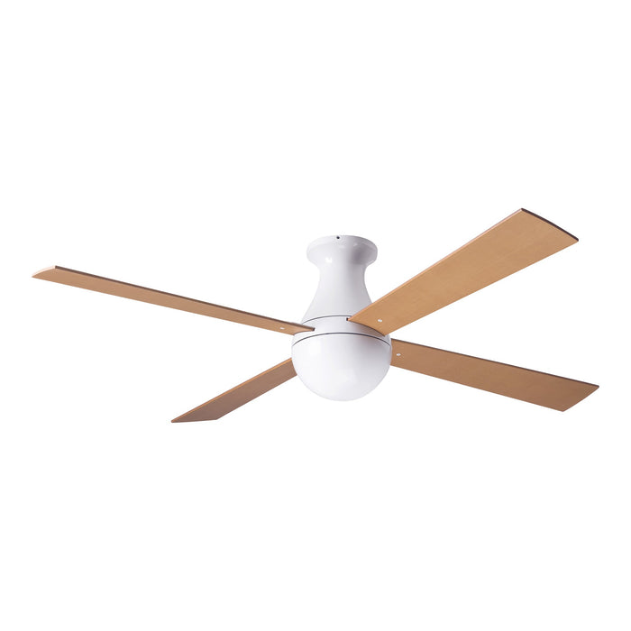 Ball 52-Inch Flush Mount Ceiling Fan in Gloss White/Maple (Non-LED).