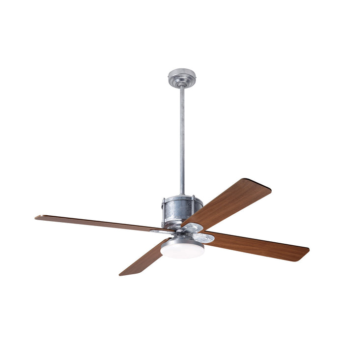 Industry DC LED Ceiling Fan in Galvanized/Mahogany.