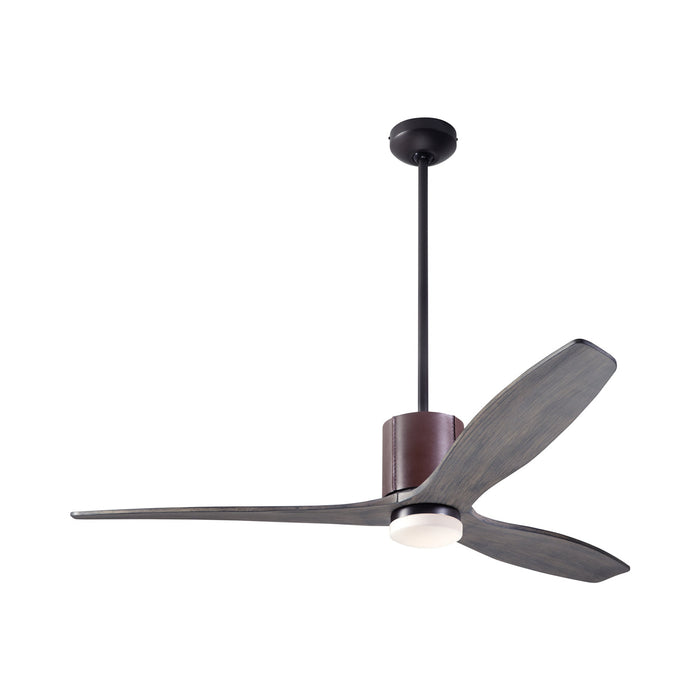 LeatherLuxe DC LED Ceiling Fan in Dark Bronze/Chocolate Leather/Graywash.