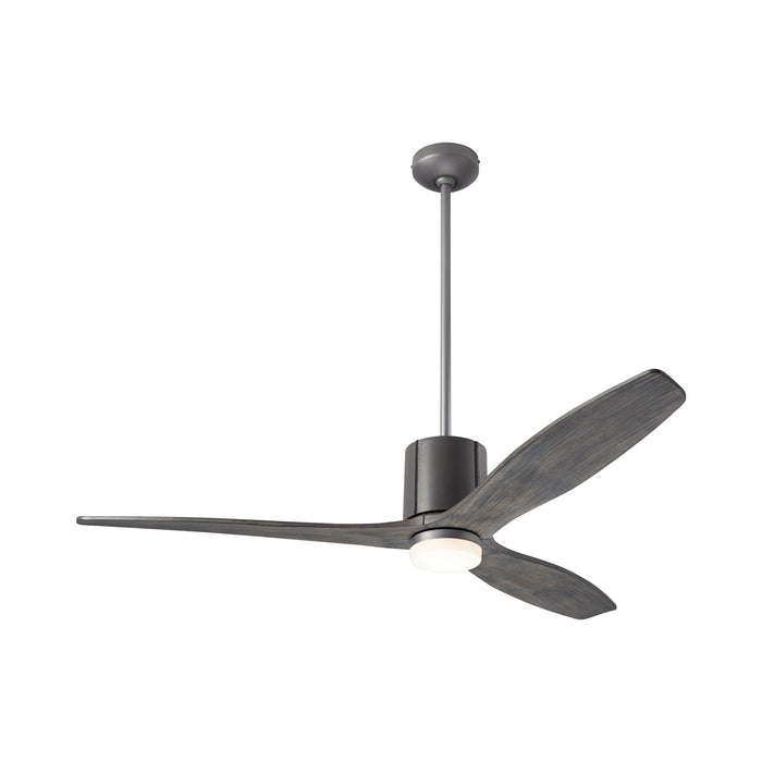 LeatherLuxe DC LED Ceiling Fan in Graphite/Gray Leather/Graywash.