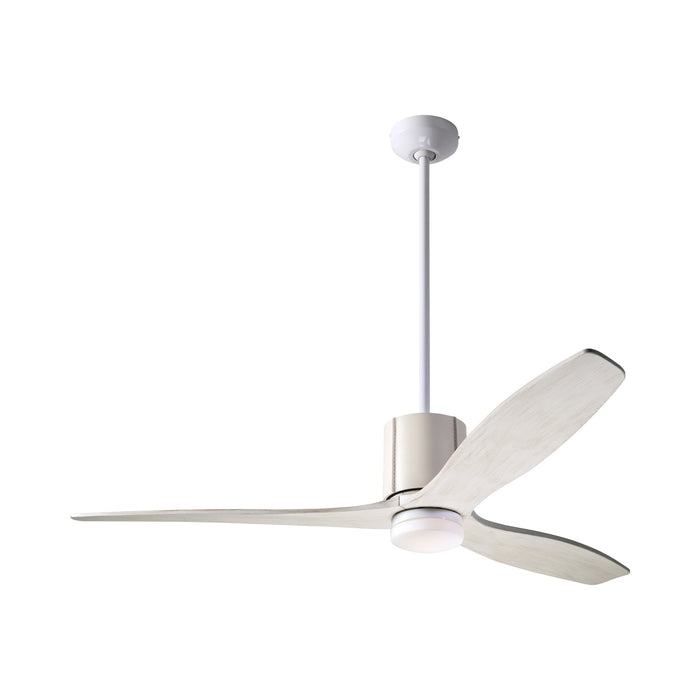 LeatherLuxe DC LED Ceiling Fan in Gloss White/Ivory Leather/Whitewash.