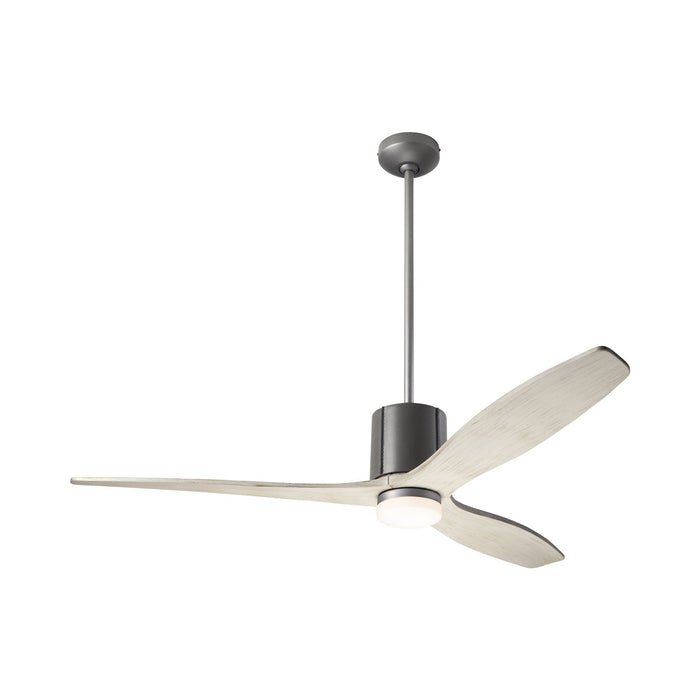 LeatherLuxe DC LED Ceiling Fan in Graphite/Gray Leather/Whitewash.
