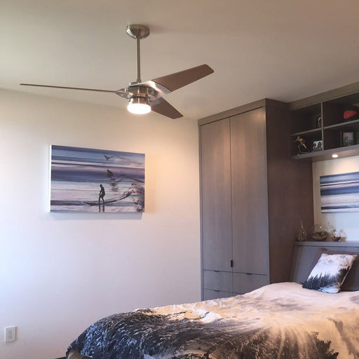 Torsion 62-Inch 17W LED Ceiling Fan in bedroom.