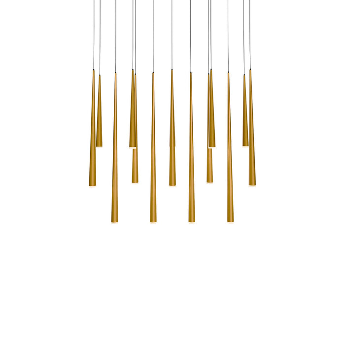 Cascade Linear LED Chandelier in Aged Brass/Etched Glass(14-Light).