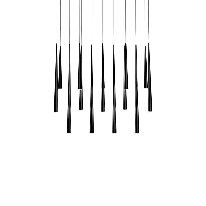 Cascade Linear LED Chandelier in Black/Etched Glass (14-Light).