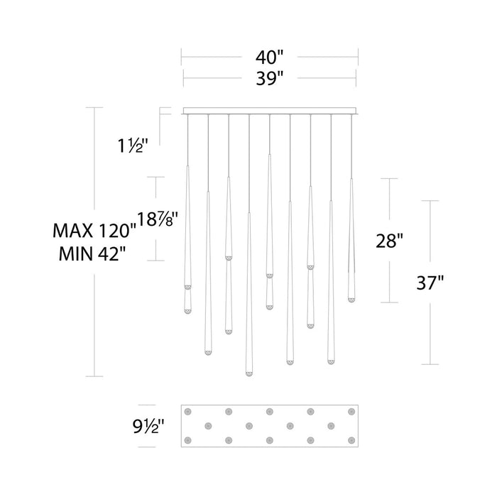 Cascade Linear LED Chandelier - line drawing.