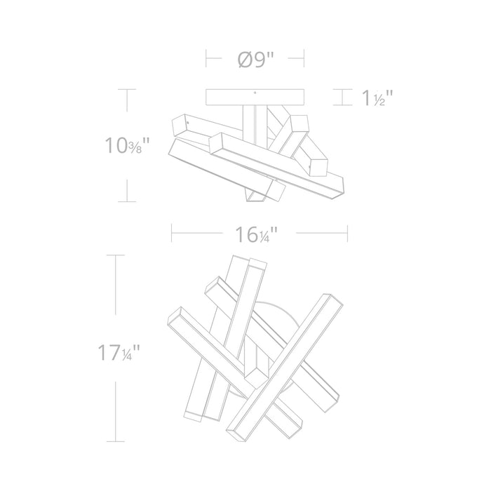 Chaos LED Flush Mount Ceiling Light - line drawing.