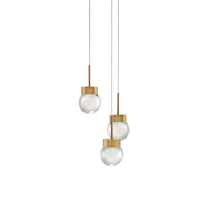 Double Bubble Round LED Multi Pendant Light in Aged Brass (3-Light).