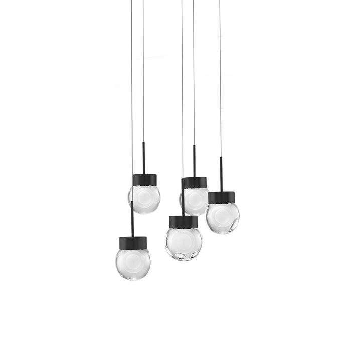 Double Bubble Round LED Multi Pendant Light in Black (5-Light).