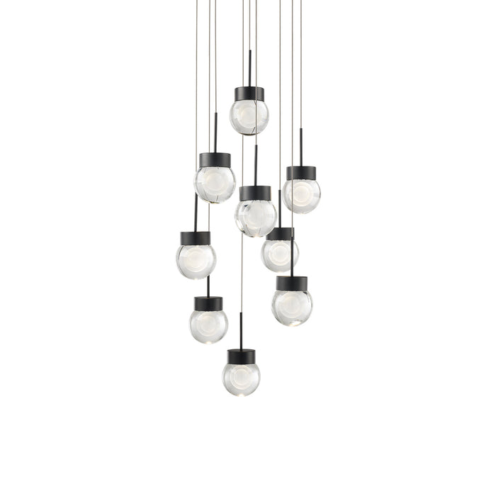 Double Bubble Round LED Multi Pendant Light in Black (9-Light).