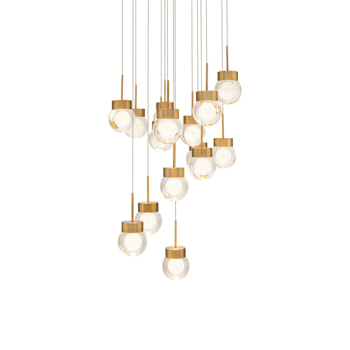 Double Bubble Round LED Multi Pendant Light in Aged Brass (15-Light).